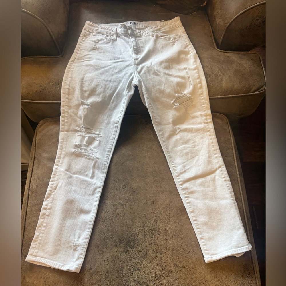 PAIGE White Distressed Brigitte Jeans